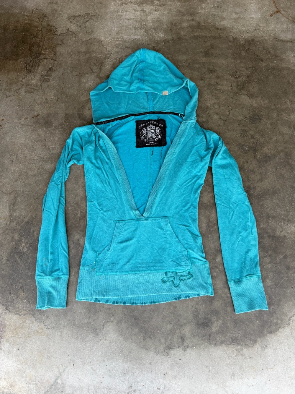 Y2K Fox Racing Hoodie V neck Shirt Embroidered Logo Women's L